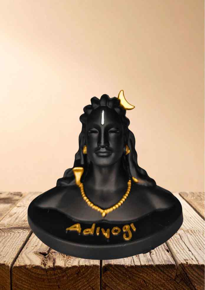 4-Inch Black & Gold-Finish Adiyogi Shiva Idol for Car Dashboard, Tabletop & Home Décor
