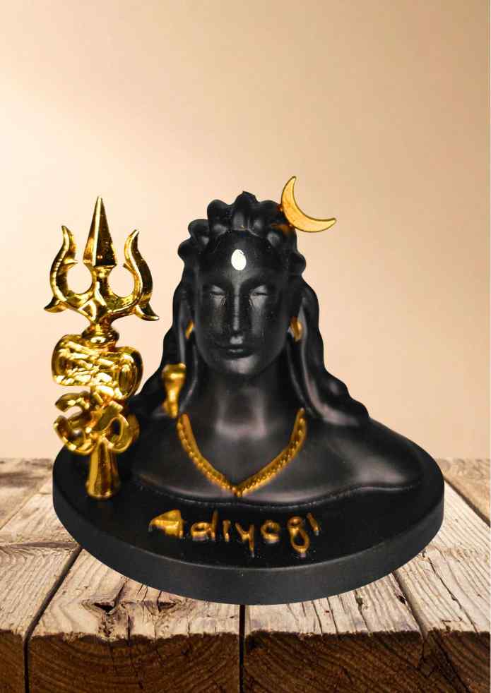 4-Inch Black & Gold-Finish Adiyogi Shiva Idol with Trishul for Car Dashboard, Tabletop & Home Décor