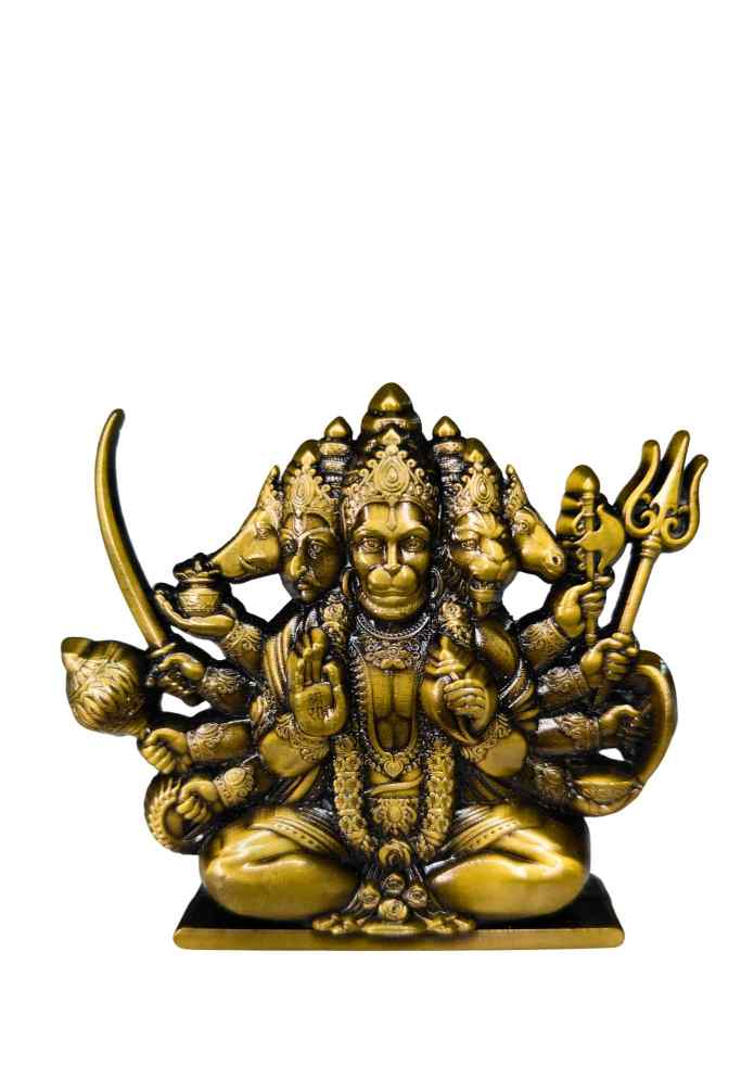 3-Inch Antique Gold-Finish Panchmukhi Hanuman Idol for Tabletop, Pooja Room & Home Decor alternate view