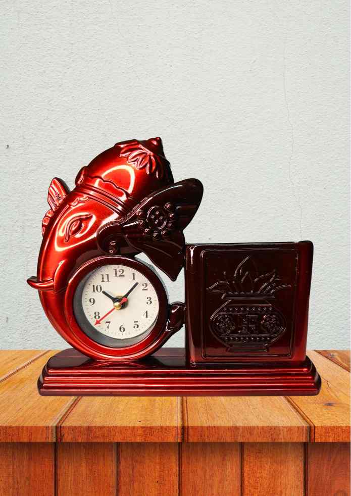9-Inch Ganesha Table Clock with Pen Stand for Home, Office & Desk Décor