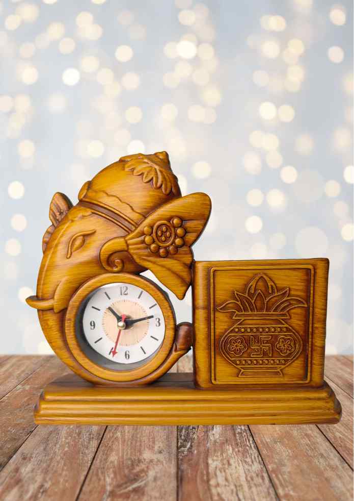 9-Inch Ganesha Table Clock with Pen Stand for Home, Office & Desk Décor