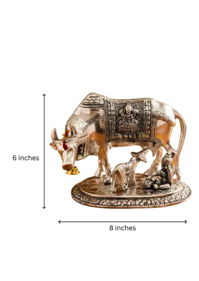 8-Inch Decorative Silver-Finish Kamadhenu Cow Idol with Calf for Home Temple, Pooja & Vastu Décor alternate view