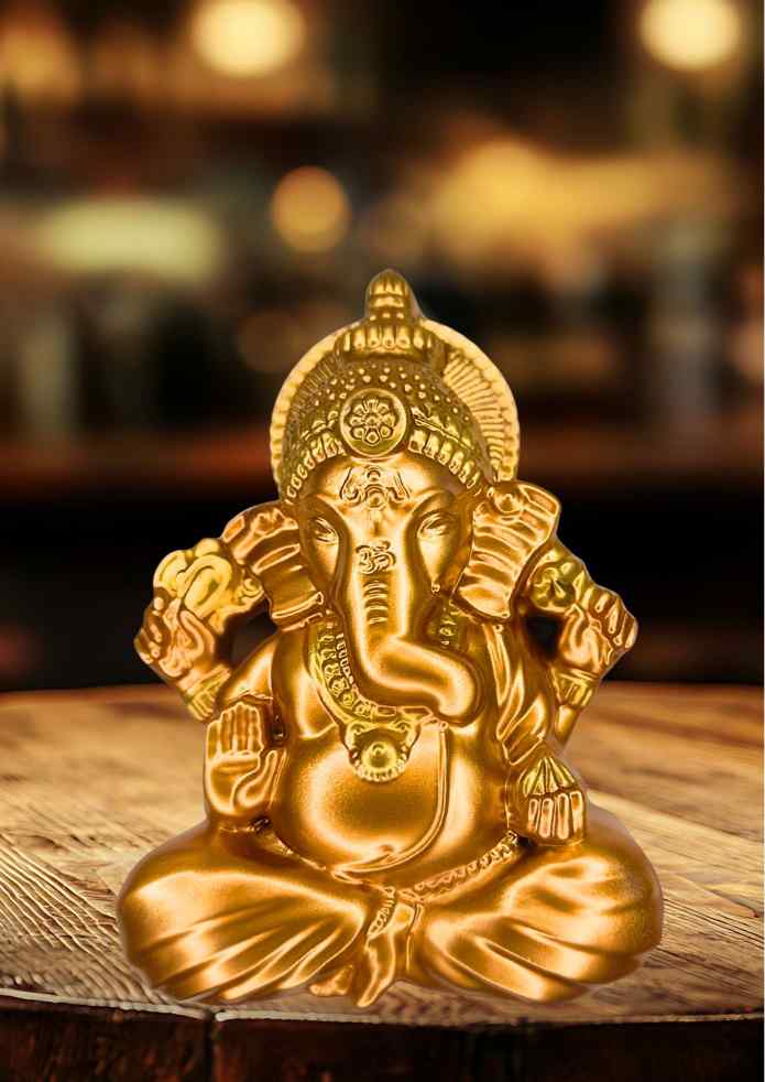 5 inch Gold-Finish Lord Ganesha Wall Hanging & Tabletop Idol for Pooja Room & Home Decor