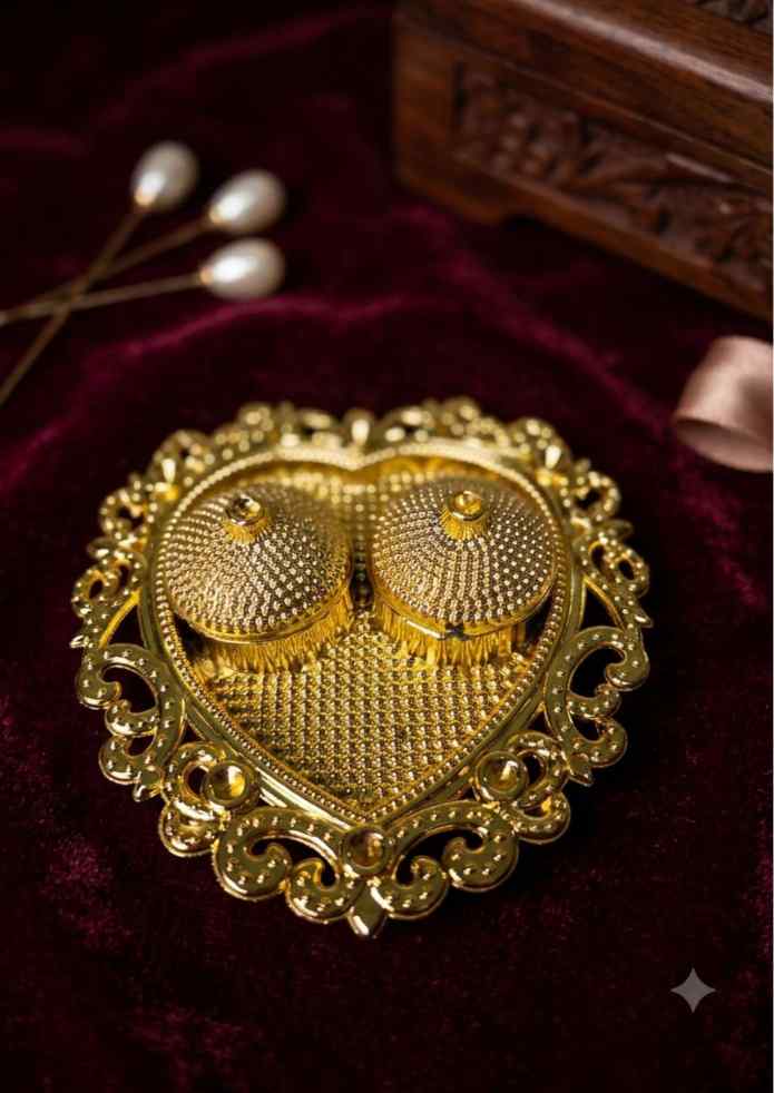 4-Inch Heart-Shaped Decorative Gold-Finish Kumkum & Haldi Holder for Pooja Décor