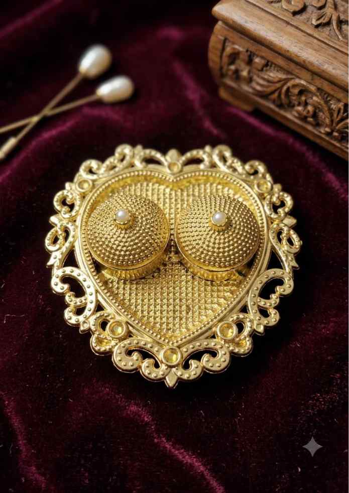 4-Inch Heart-Shaped Decorative Gold-Finish Kumkum & Haldi Holder for Pooja Décor alternate view