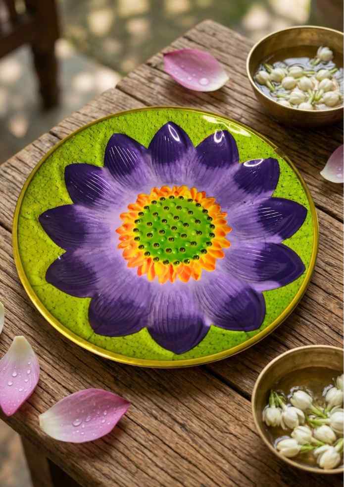 12-Inch Decorative Floral Design PVC Serving Plate for Flowers, Dry Fruits, Fruits, Chocolates, Snacks & Table Décor