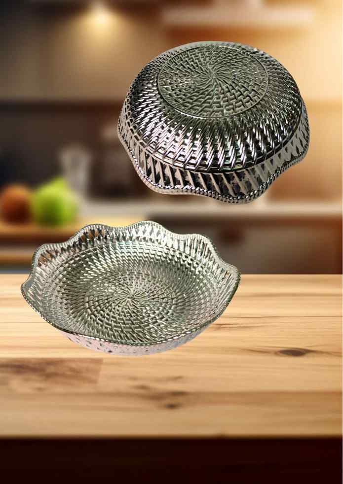 7-Inch Silver-Finish Decorative Plate with Woven Pattern for Pooja, Fruits, Flowers, Home Décor & Gifting alternate view