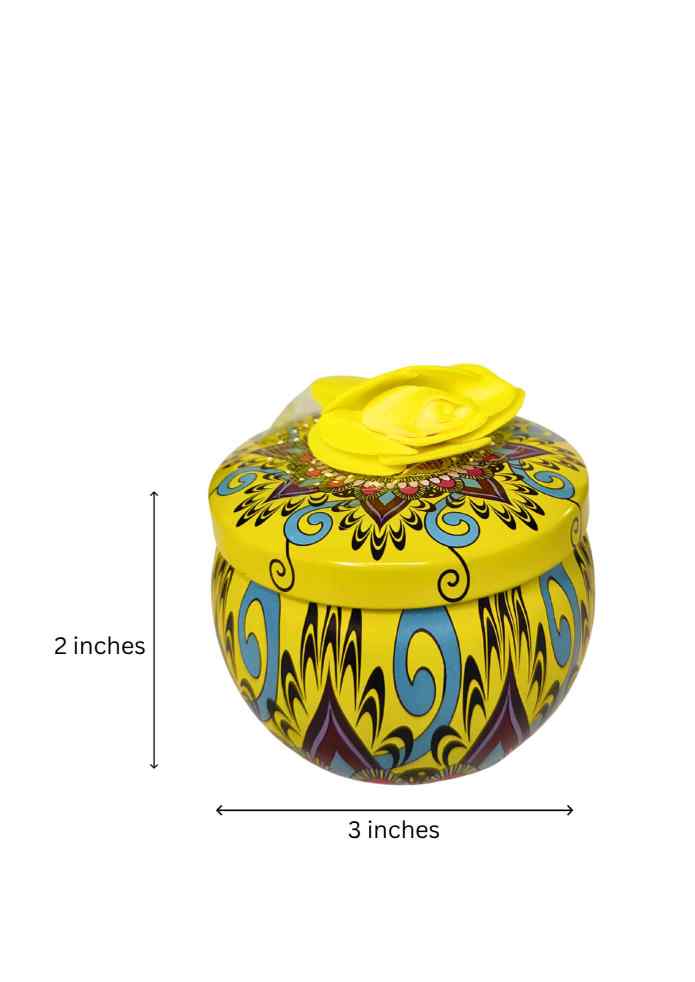 3-Inch Yellow Decorative Round Box with Flower Accent for Jewellery, Keepsakes, Pooja, Home Décor & Gifting alternate view