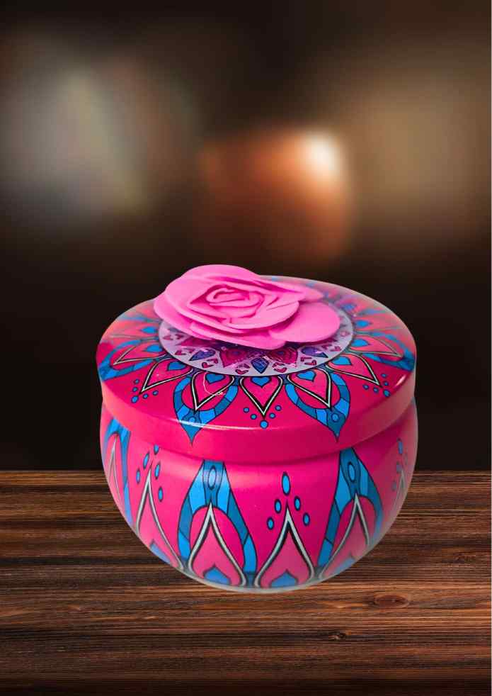 3-Inch Pink Decorative Round Box with Flower Accent for Jewellery, Keepsakes, Pooja, Home Décor & Gifting