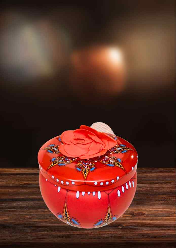 3-Inch Red Decorative Round Box with Flower Accent for Jewellery, Keepsakes, Pooja, Home Décor & Gifting