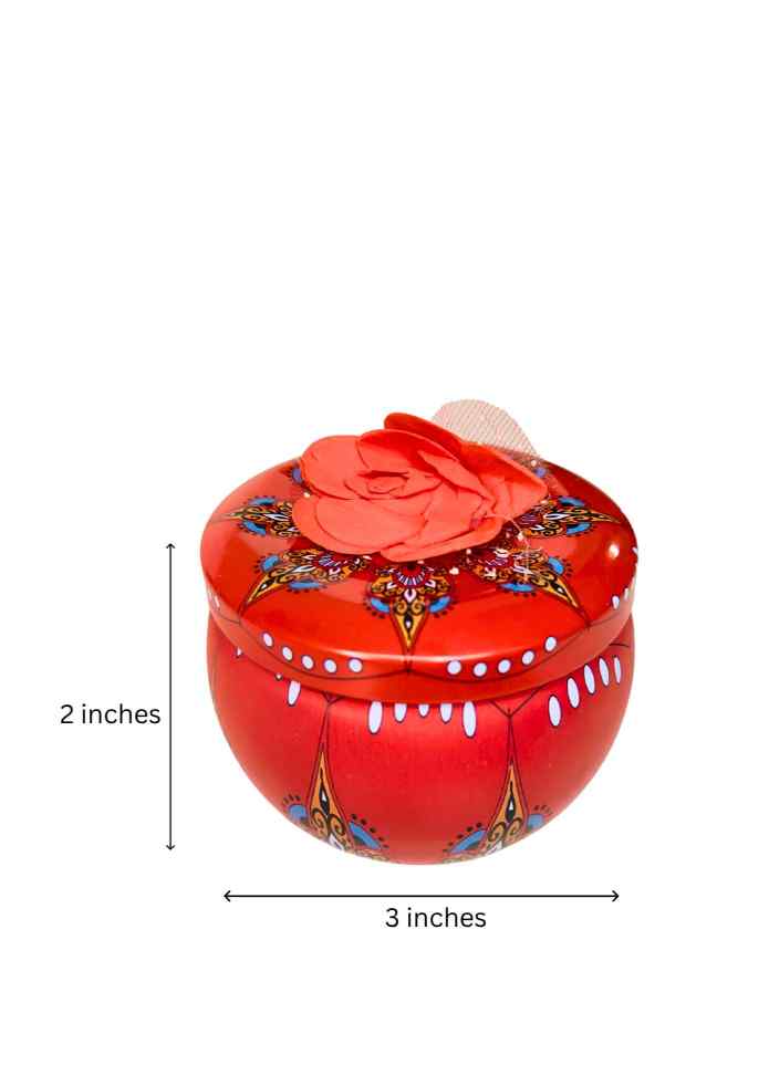 3-Inch Red Decorative Round Box with Flower Accent for Jewellery, Keepsakes, Pooja, Home Décor & Gifting alternate view