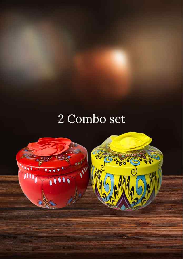 3-Inch Decorative Round Box Combo Set of 2 with Flower Accent for Jewellery, Keepsakes, Pooja, Home Décor & Gifting