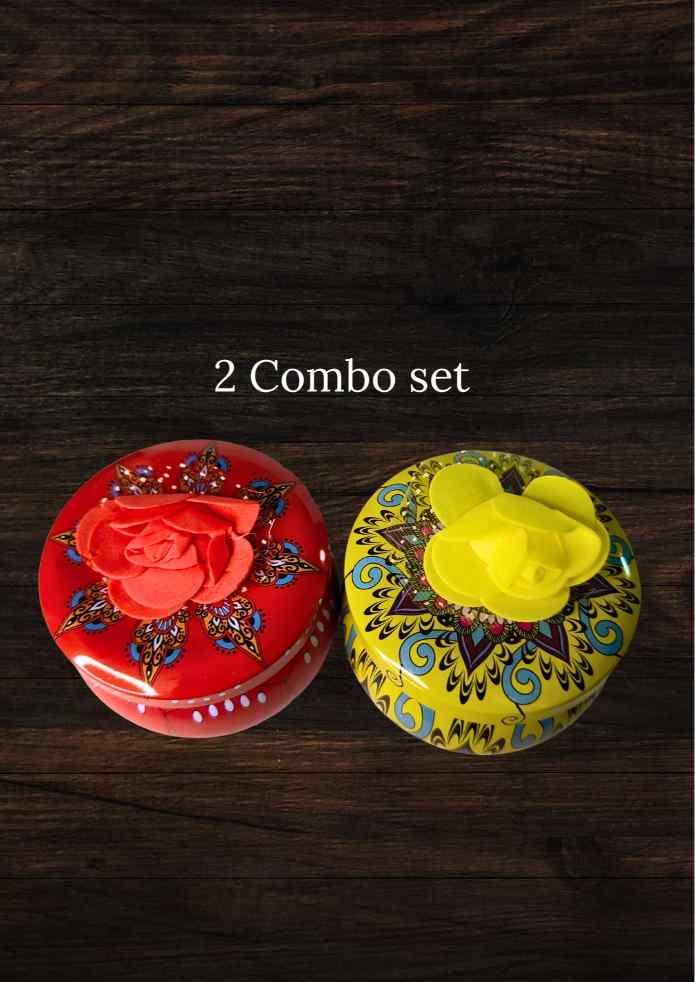 3-Inch Decorative Round Box Combo Set of 2 with Flower Accent for Jewellery, Keepsakes, Pooja, Home Décor & Gifting alternate view