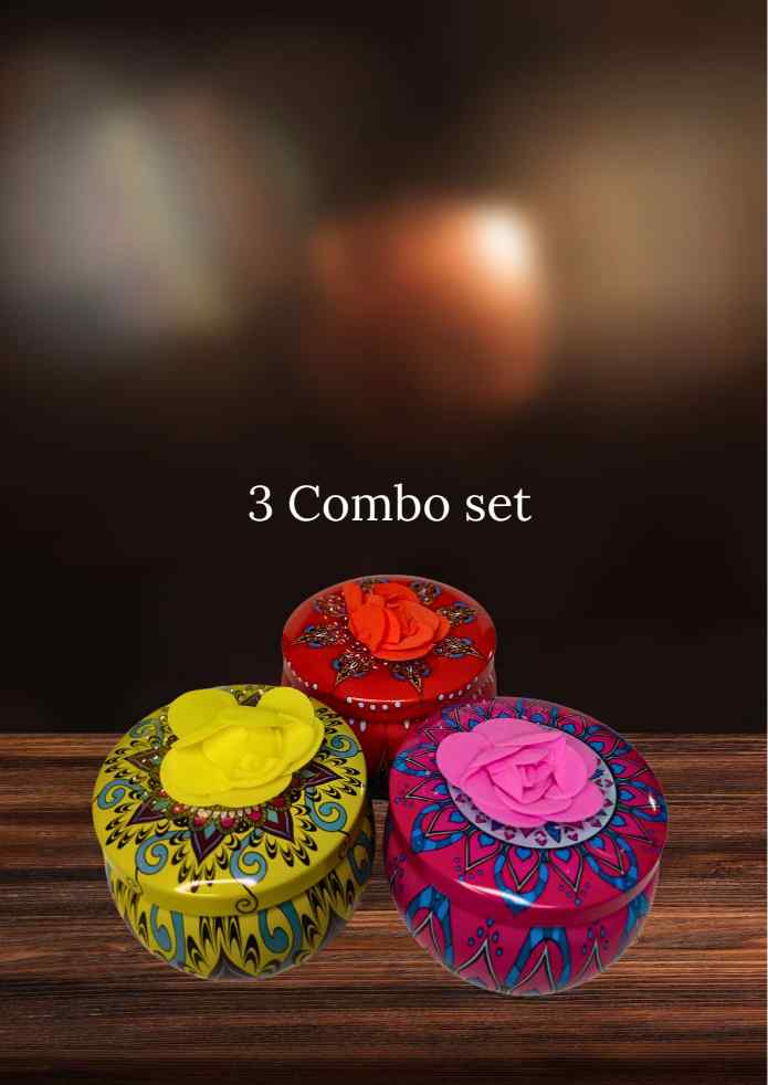 3-Inch Decorative Round Box Combo Set of 3 with Flower Accent for Jewellery, Keepsakes, Pooja, Home Décor & Gifting
