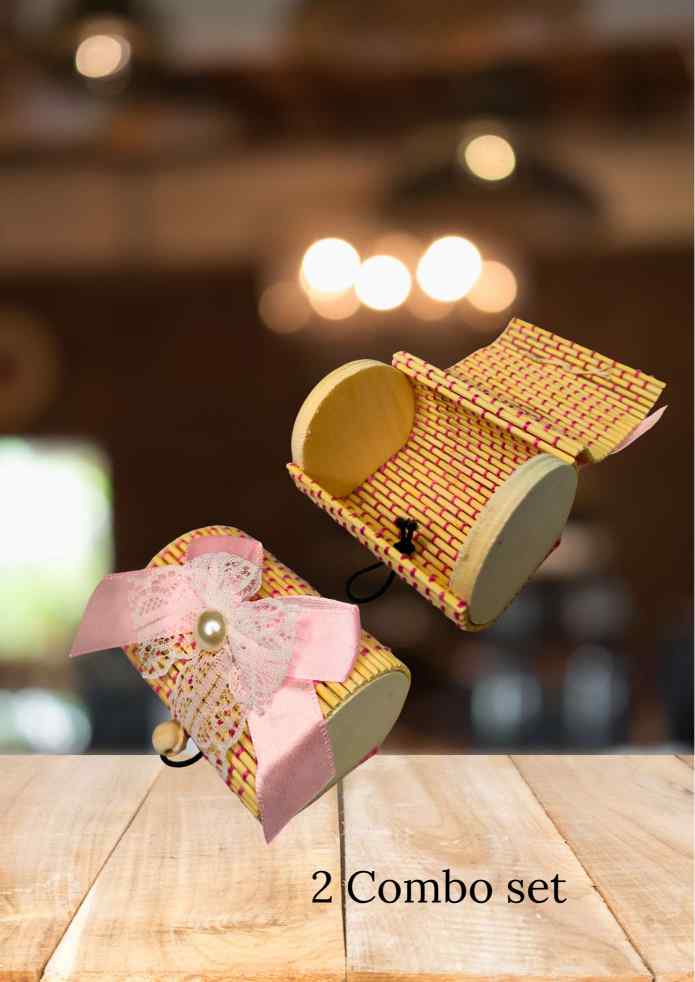3-Inch Handcrafted Decorative Mini Storage Basket Combo Set of 2 with Lid for Rings, Earrings, Lipstick, Lip Balm, Eyeliners & Small Accessories alternate view