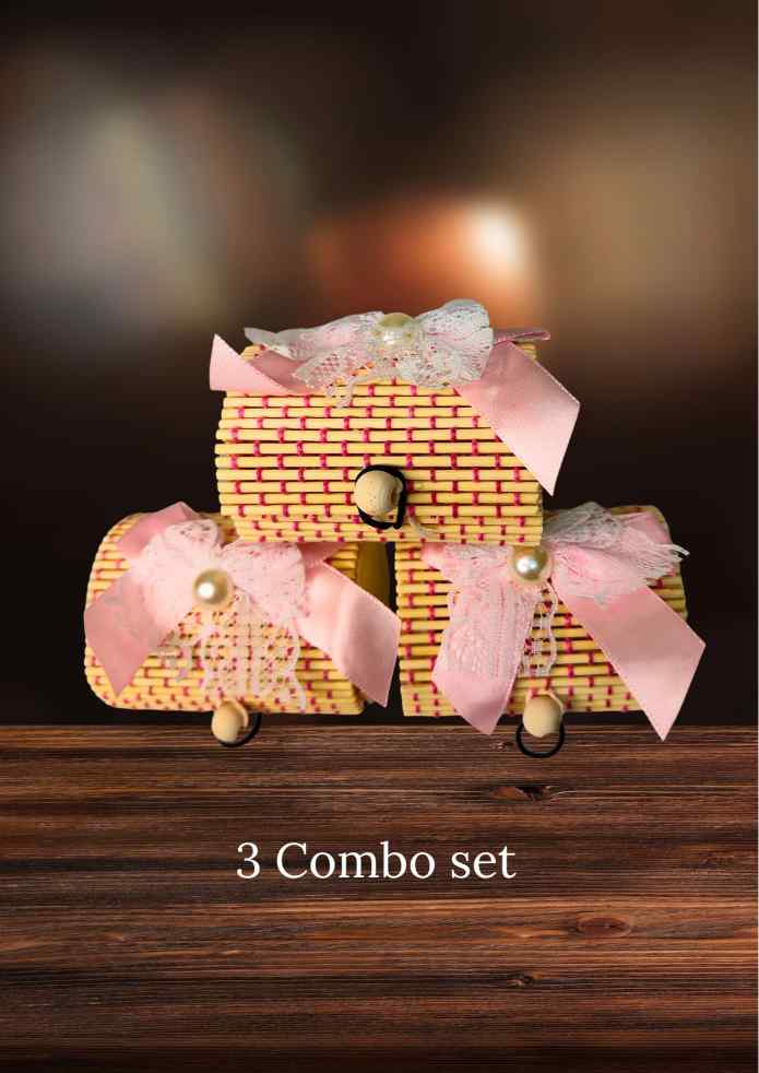 3-Inch Handcrafted Decorative Mini Storage Basket Combo Set of 3 with Lid for Rings, Earrings, Lipstick, Lip Balm, Eyeliners & Small Accessories