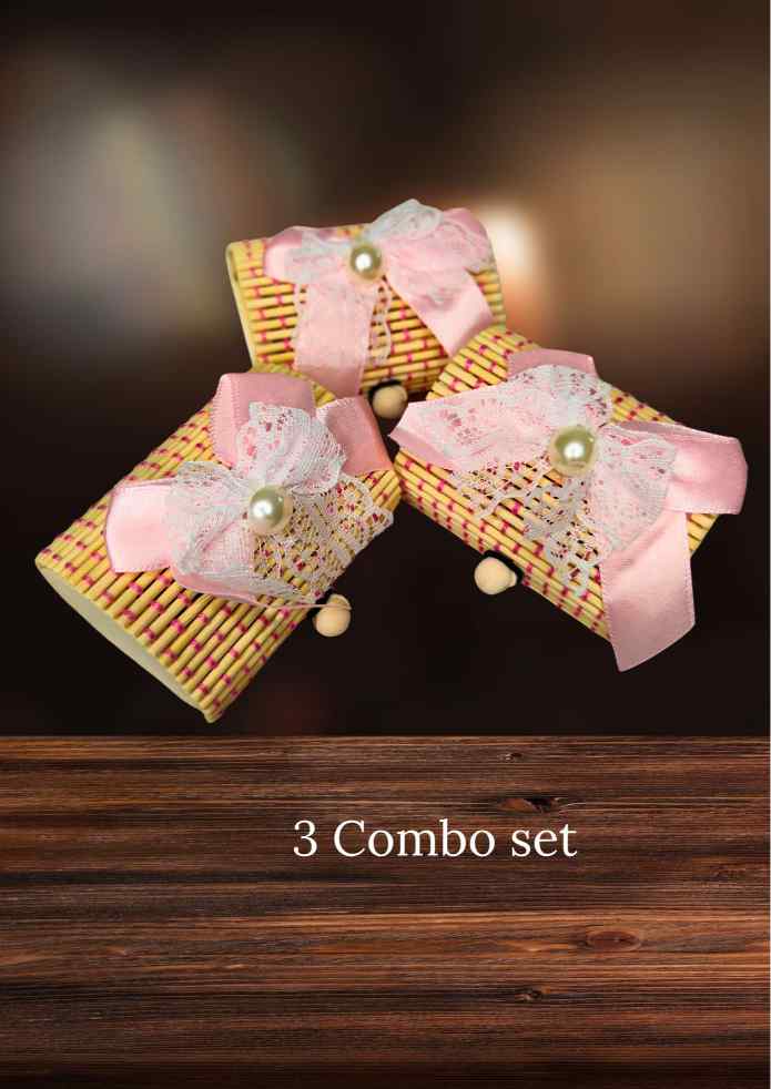 3-Inch Handcrafted Decorative Mini Storage Basket Combo Set of 3 with Lid for Rings, Earrings, Lipstick, Lip Balm, Eyeliners & Small Accessories alternate view