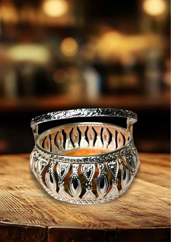 4-Inch Silver-Finish Decorative Basket for Fruits, Flowers, Pooja, Home Décor & Gifting alternate view
