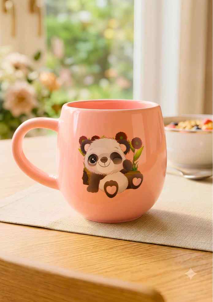 4-Inch Pink Plastic Mug with Cute Panda Print for Kids, Milk, Juice & Everyday Use