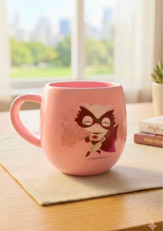 4-Inch Pink Cartoon Print Plastic Mug for Kids, Milk, Juice & Everyday Use