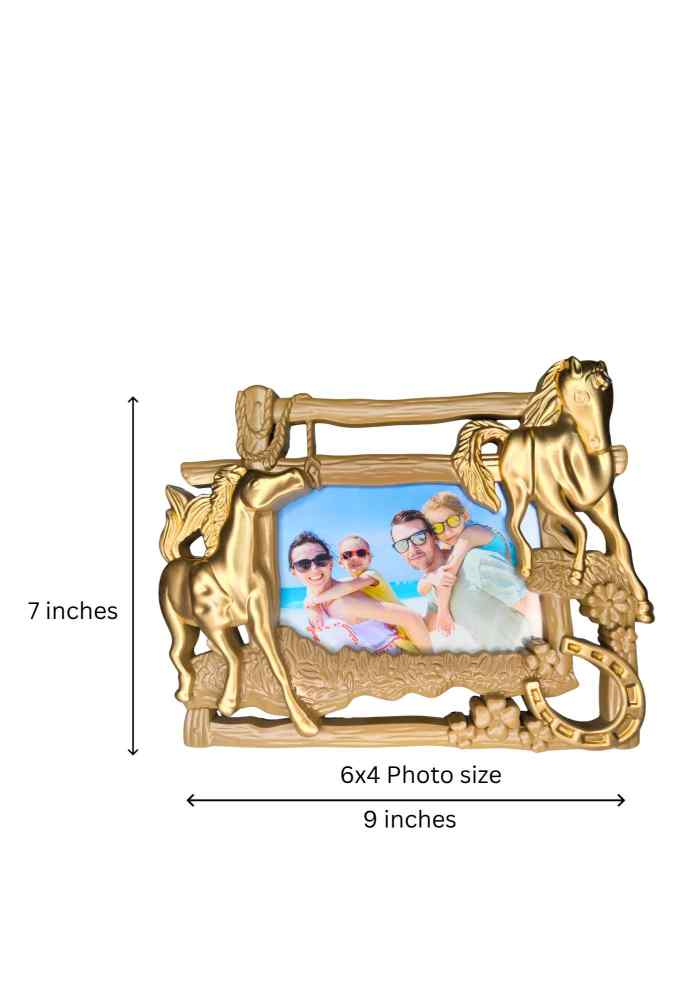9-Inch Gold-Finish Twin Horses Decorative Photo Frame for Family Photos, Living Room & Table Décor alternate view