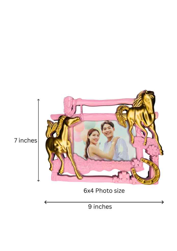 9-Inch Pink & Gold-Finish Twin Horses Decorative Photo Frame for Family Photos, Living Room & Table Décor alternate view