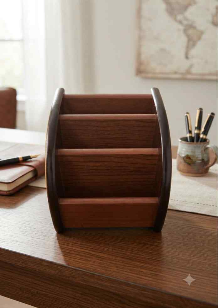 5-Inch Engineered Wood Multi-Purpose Desk Organizer for Business Cards, Remotes, Pens, Stationery, Office Desk, Shop & Teapoy
