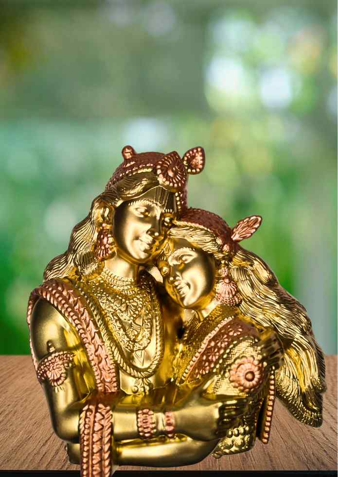 5-Inch Gold & Bronze-Finish Radha Krishna Wall Hanging & Tabletop Idol for Pooja Room & Home Decor