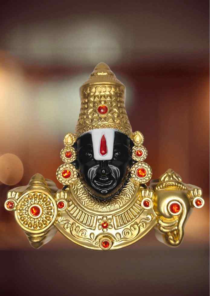 5-inch Gold-Finish Lord Venkateswara Idol with Red Stone Wall Hanging & Tabletop Idol for Pooja Room & Home Decor